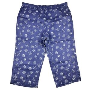 Coldwater Creek Blue 100% Linen Nautical Starfish Shell Cropped Pants Womens 18W